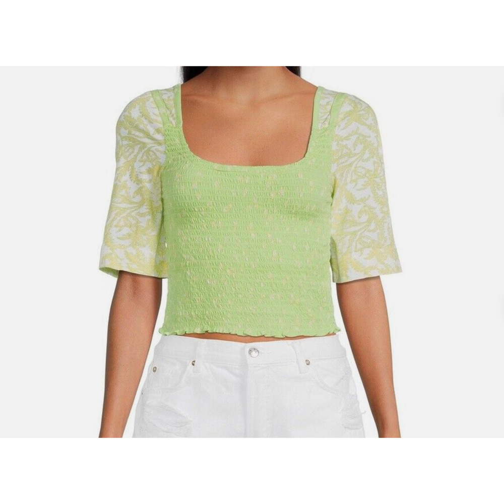 Free People MARIGOLD Smocked Tee Crop Top | Sz XS Key Lime Green NEW. N1 - Picture 12 of 12